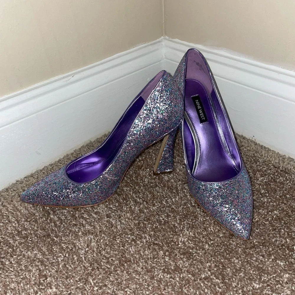 Nine West Tatiana Pumps Purple Glitter Heels‎ Size 8